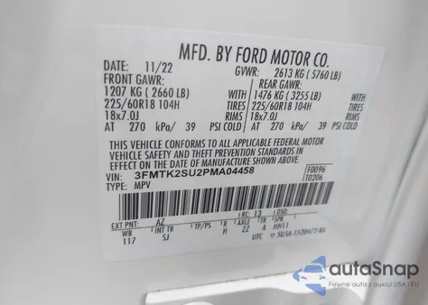 2023 Ford Mustang Mach-E California Route 1 z USA, uszkodzony, nr VIN 3FMTK2SU2PMA04458